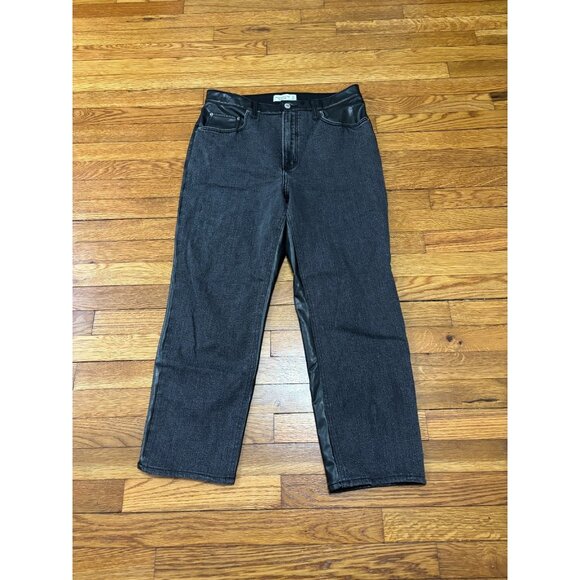Abercrombie Fitch Ankle Straight Ultra High Rise Jeans Sz 14 Black Denim Leather - Picture 1 of 6